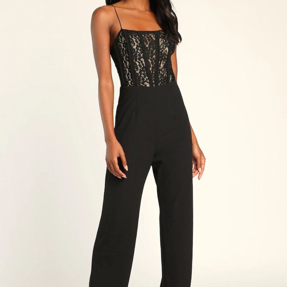 Lulu's Elegant Black Lace Jumpsuit